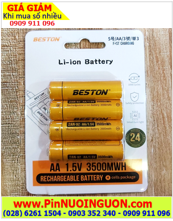 Beston 2AM-92-3500mWh (=2000mAh), Pin sạc 1.5v Lithium Li-ion Beston 2AM-92-3500mWh /Vỉ 4viên